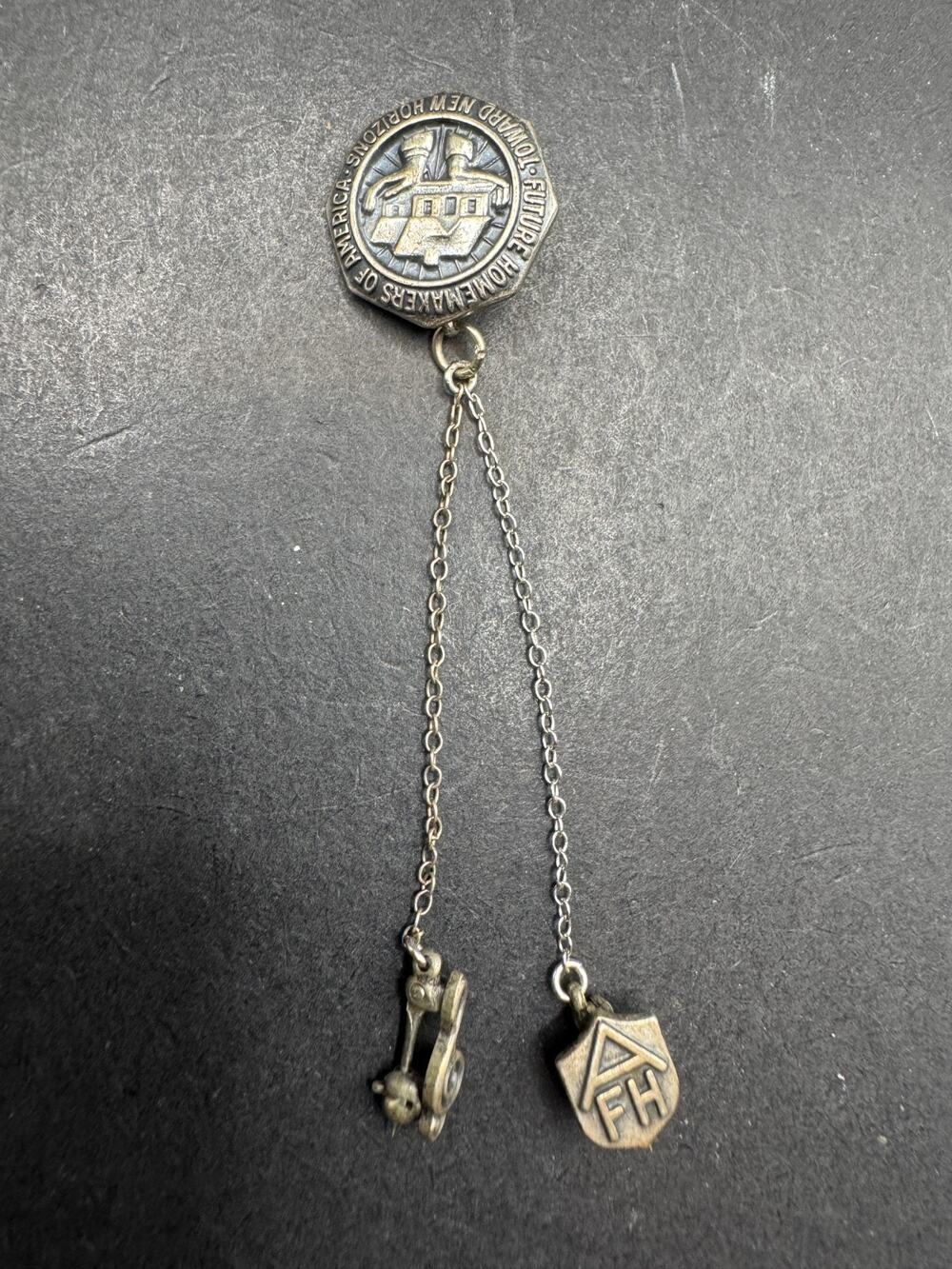 Vtg SF Sterling Silver 925 FHA Future Homemakers of America Pin Brooch w/ Charms